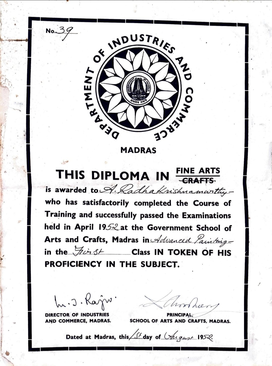 Fine Arts diploma, 1952
