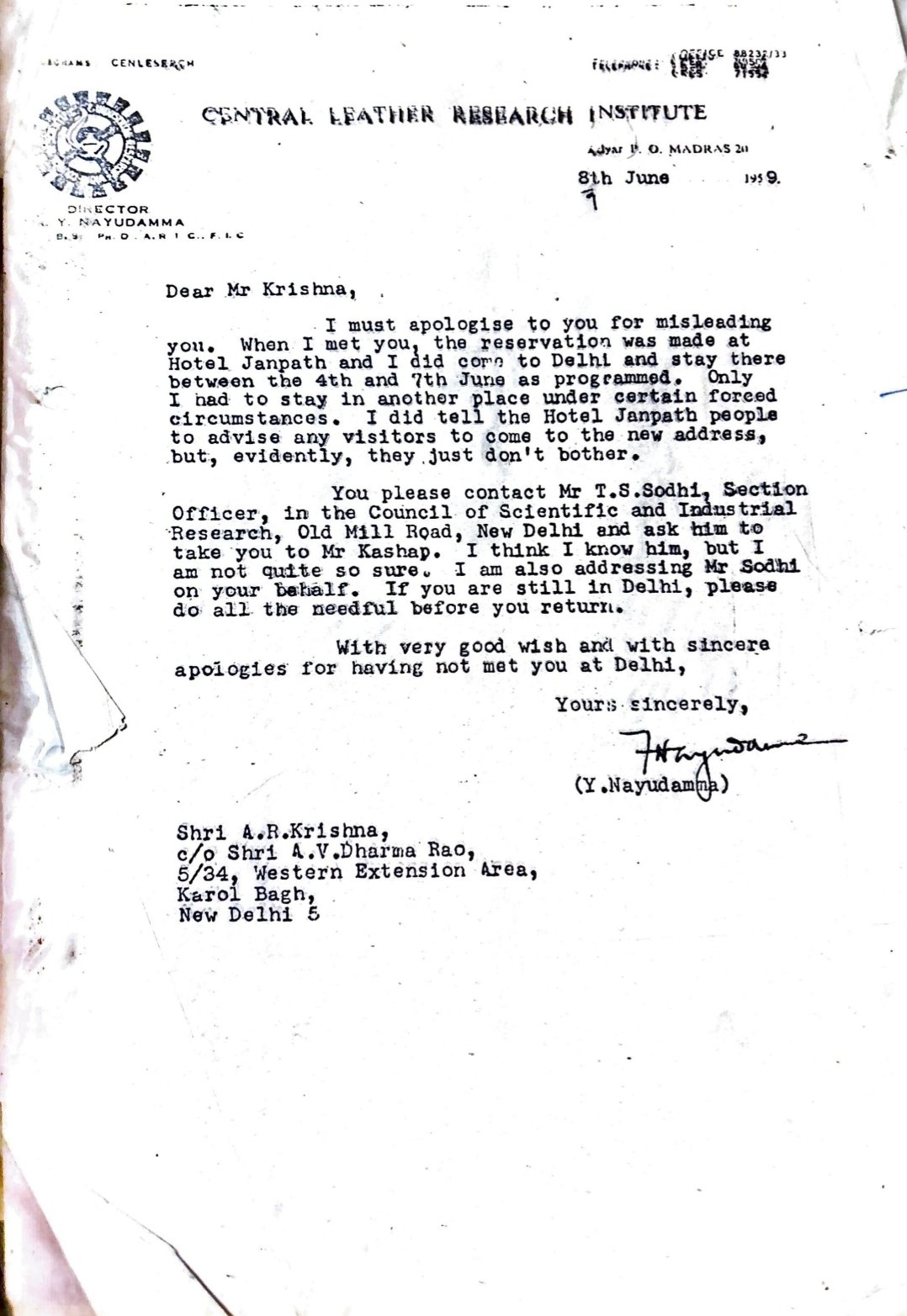 Y. Nayudamma letter, 8 June 1959