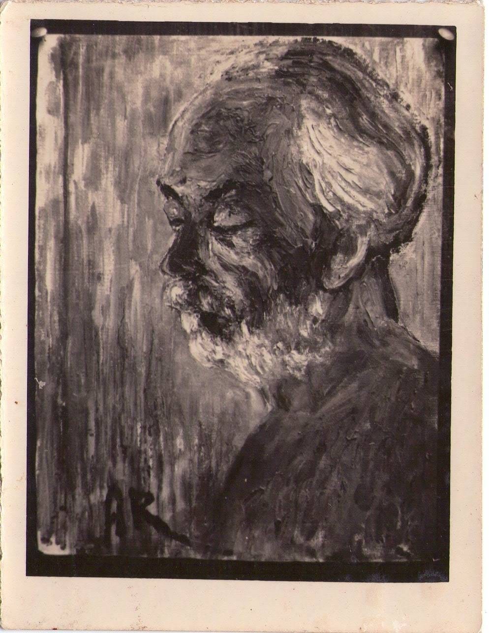 Painting of a bearded elder in profile, signed AR