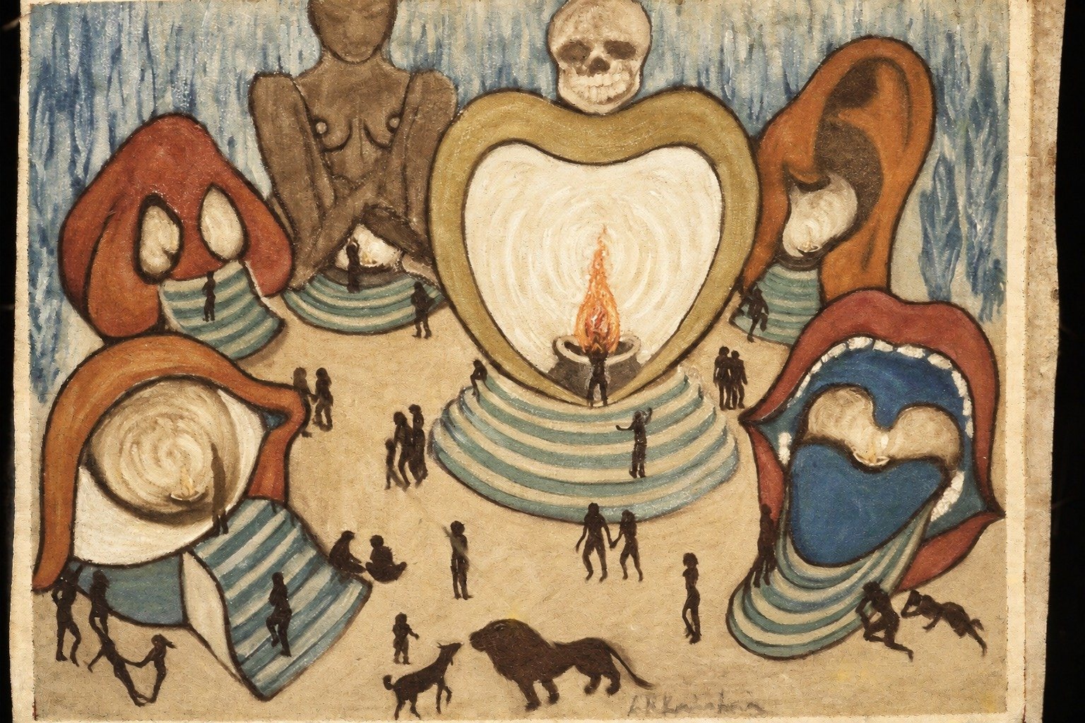 Surrealist biomorphic forms with flame