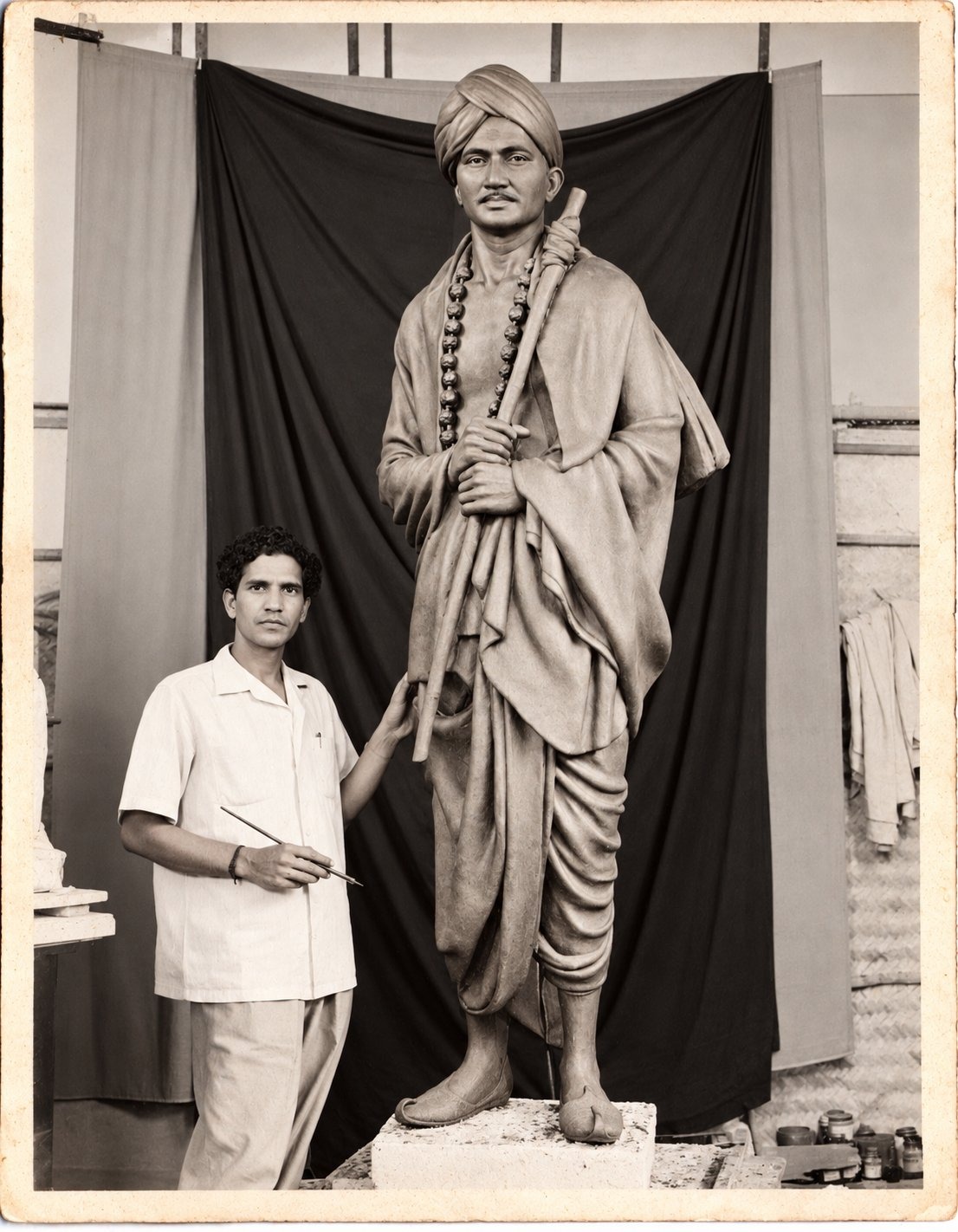 The artist beside the Duggirala Gopala Krishnayya statue